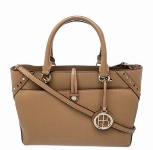 Henri Bendel Atrium Studded Leather Satchel Tote Brown